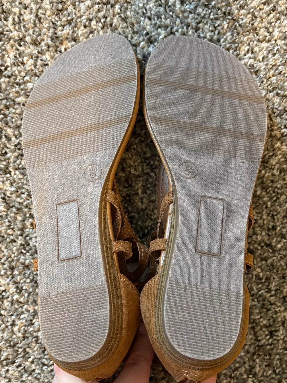 Women's Brown T-Strap Sandals with Gold Glitter Accents
